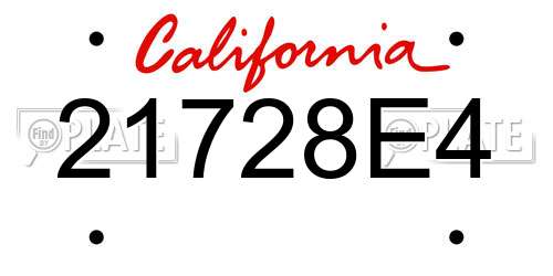 21728E4 California License Plate