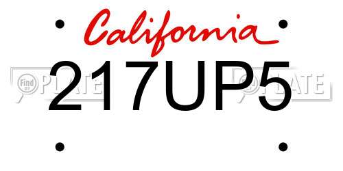 217UP5 California License Plate