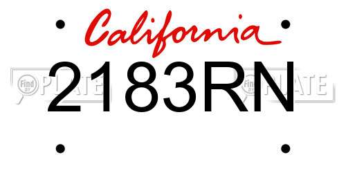 2183RN California License Plate