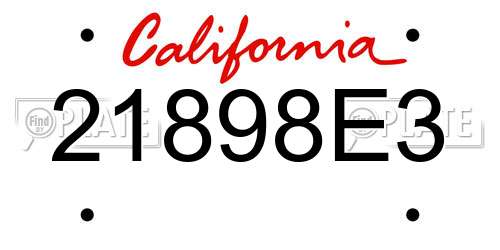 21898E3 California License Plate