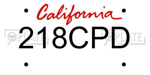 218CPD California License Plate