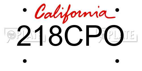 218CPO California License Plate