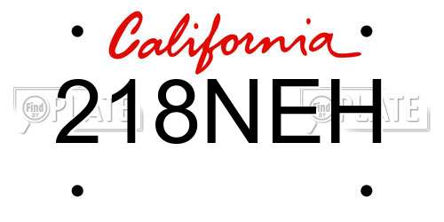 218NEH California License Plate