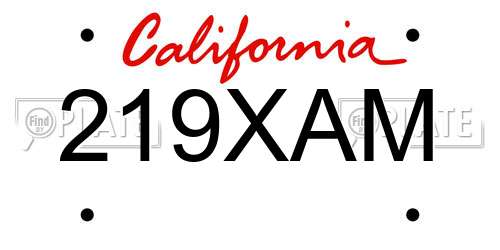 219XAM California License Plate