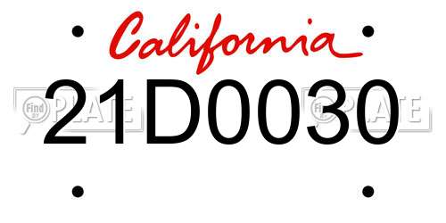 21D0030 California License Plate