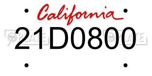 21D0800 California License Plate