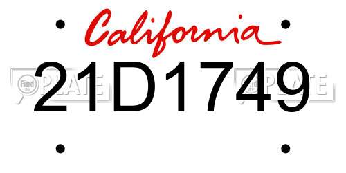 21D1749 California License Plate