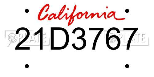 21D3767 California License Plate