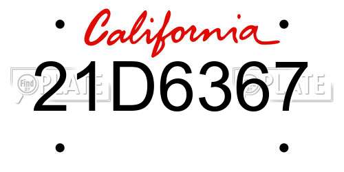 21D6367 California License Plate
