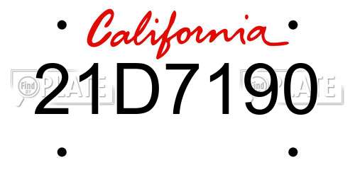 21D7190 California License Plate