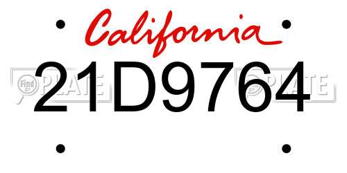 21D9764 California License Plate