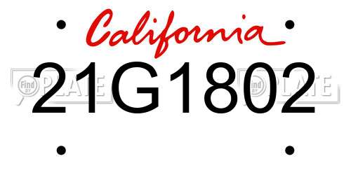 21G1802 California License Plate