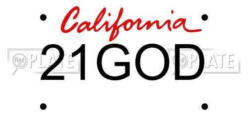 21GOD California License Plate
