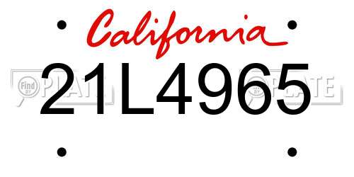 21L4965 California License Plate