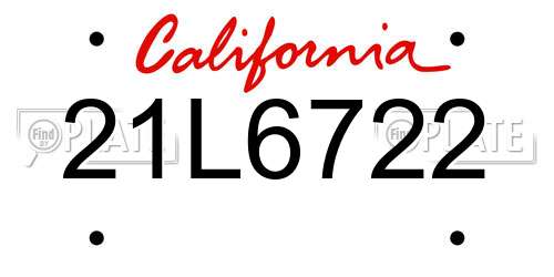 21L6722 California License Plate