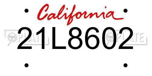 21L8602 California License Plate