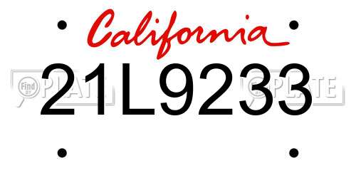 21L9233 California License Plate