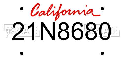 21N8680 California License Plate