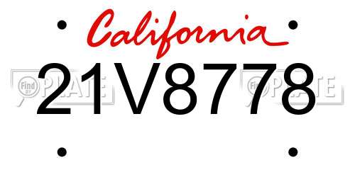 21V8778 California License Plate