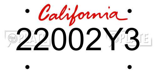 22002Y3 California License Plate