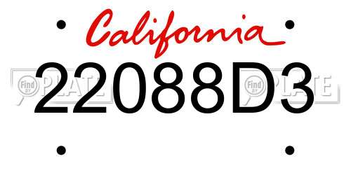 22088D3 California License Plate