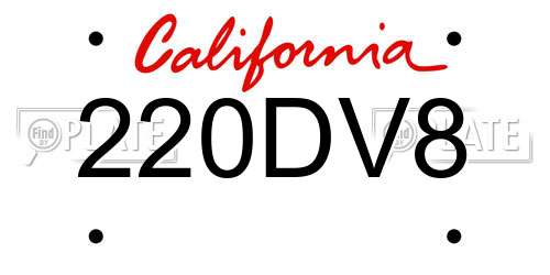 220DV8 California License Plate