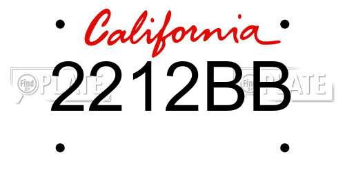 2212BB California License Plate
