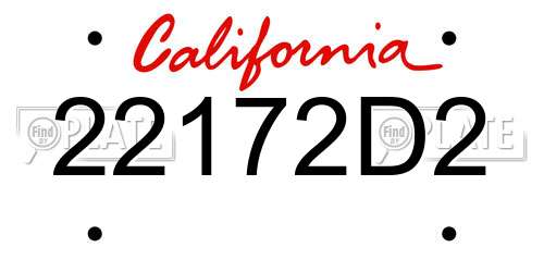 22172D2 California License Plate