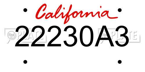 22230A3 California License Plate