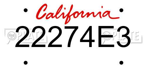 22274E3 California License Plate