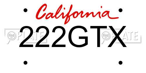 222GTX California License Plate