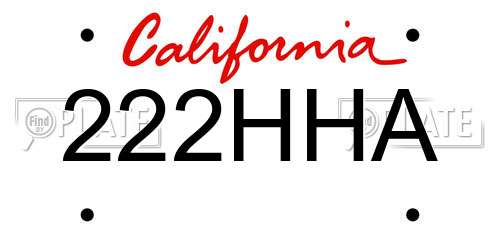 222HHA California License Plate