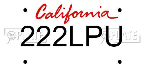222LPU California License Plate