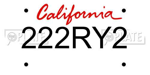 222RY2 California License Plate