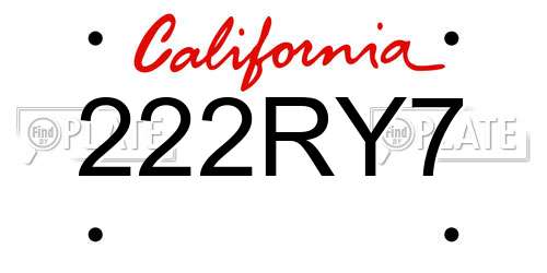 222RY7 California License Plate