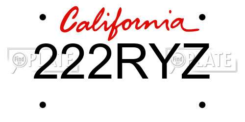 222RYZ California License Plate