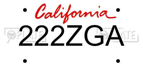 222ZGA California License Plate