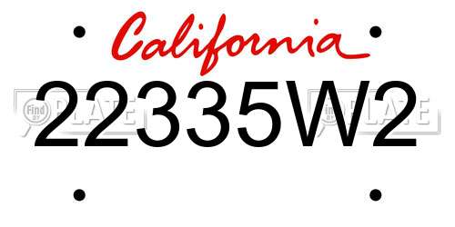 22335W2 California License Plate