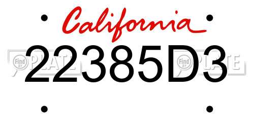 22385D3 California License Plate