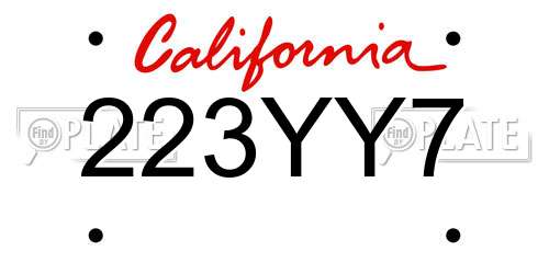 223YY7 California License Plate