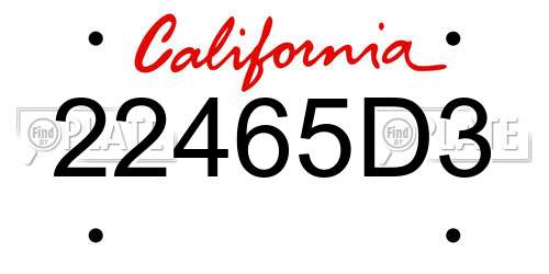 22465D3 California License Plate