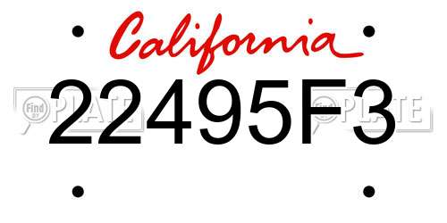 22495F3 California License Plate