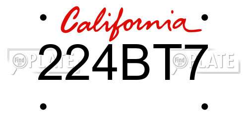 224BT7 California License Plate