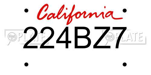 224BZ7 California License Plate