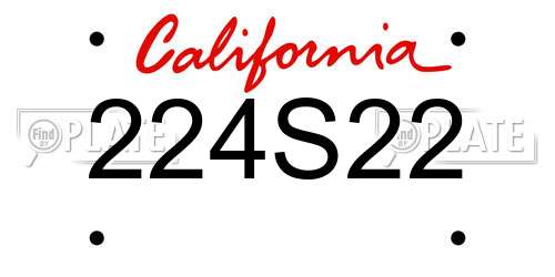 224S22 California License Plate