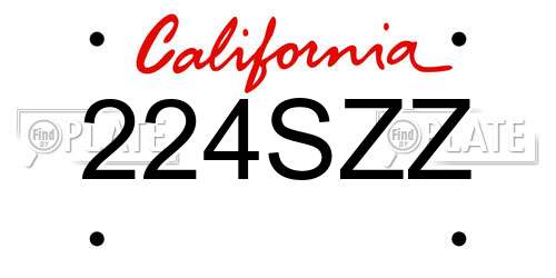 224SZZ California License Plate