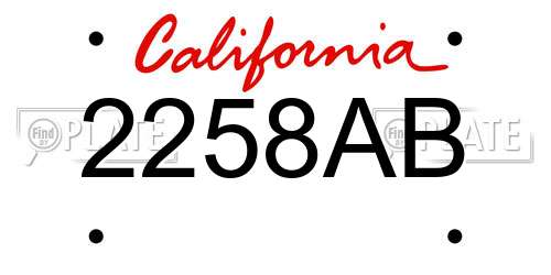 2258AB California License Plate