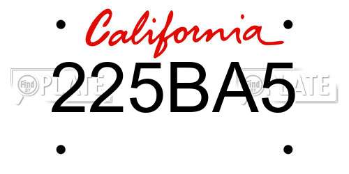 225BA5 California License Plate