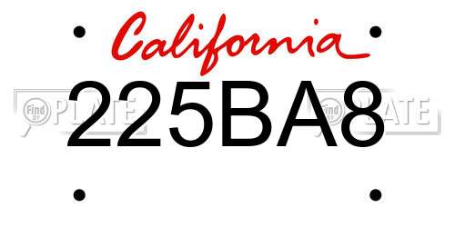 225BA8 California License Plate