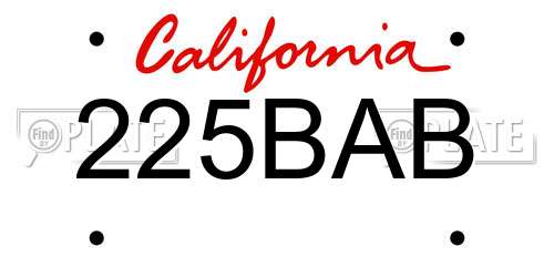 225BAB California License Plate